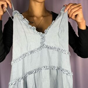 Love Tree Linen Ocean Blue Midi Sundress Womens Size Large Beach Flowy Fairycore